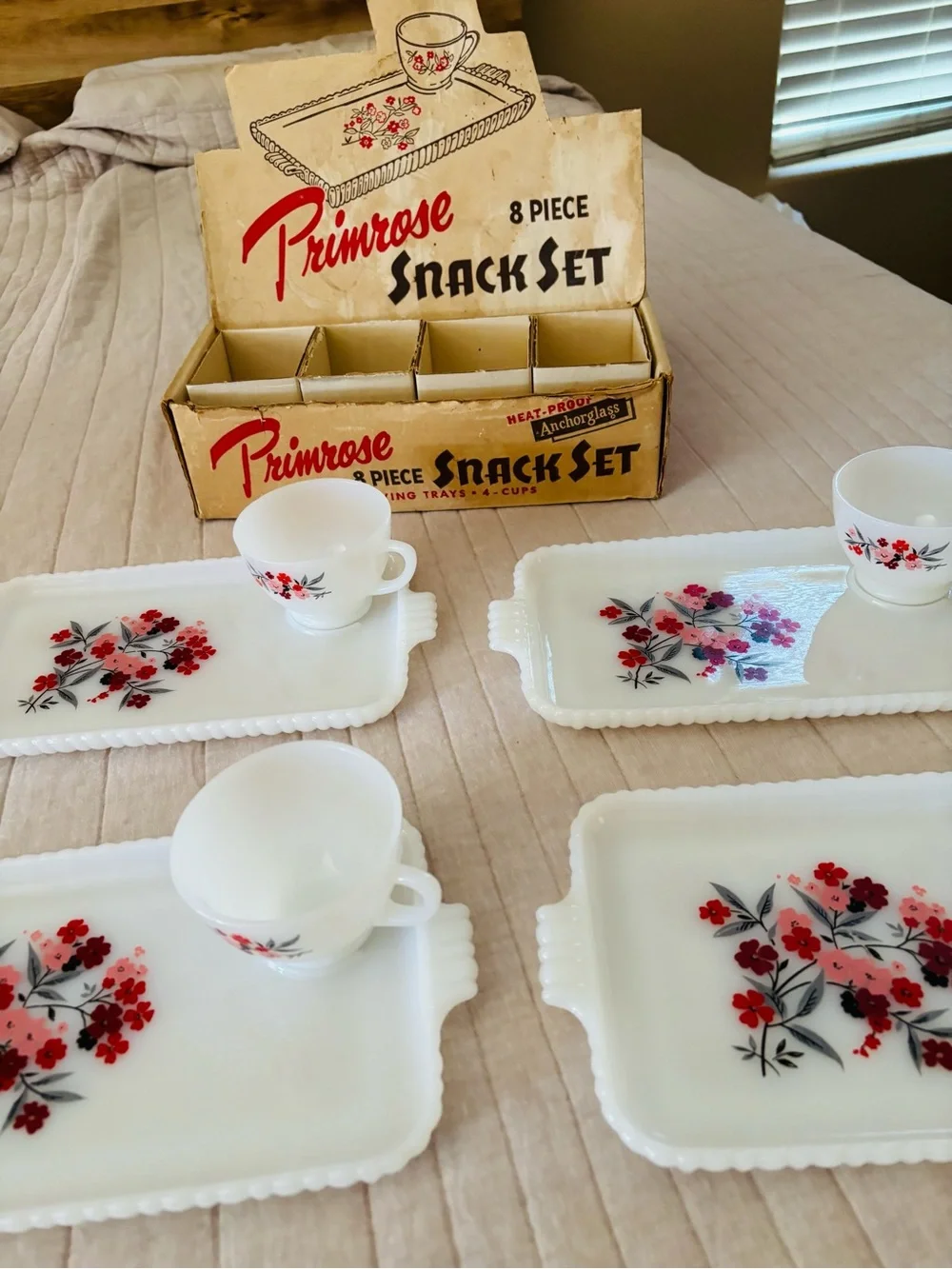 Anchor Milk Glass Snack Set Primrose Pattern